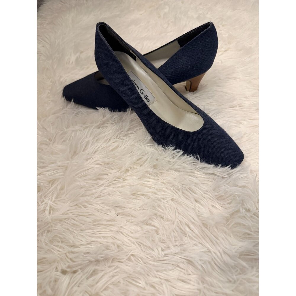 Vintage Andrew Geller Navy Blue Fabric High Heel Pumps Size 8
